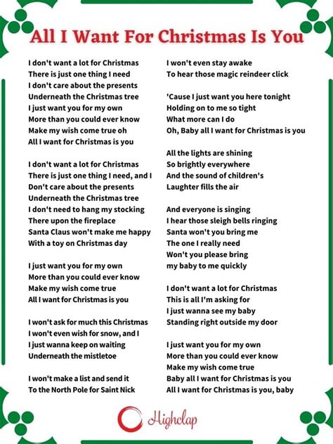 all i want for christmas lyrics